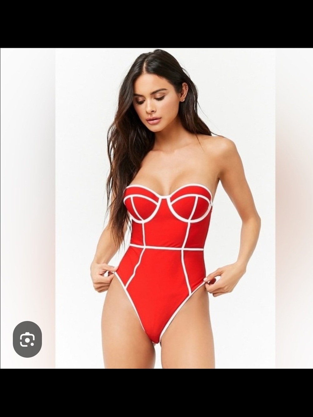 Forever 21 Red Strapless One-Piece Swimsuit with White Trim